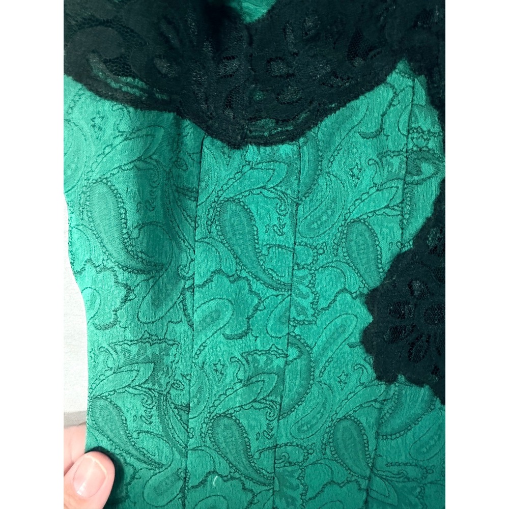 Vintage Victorias Secret Gold Label Emerald Green Paisley Lace Slip Dress SP - Picture 4 of 5